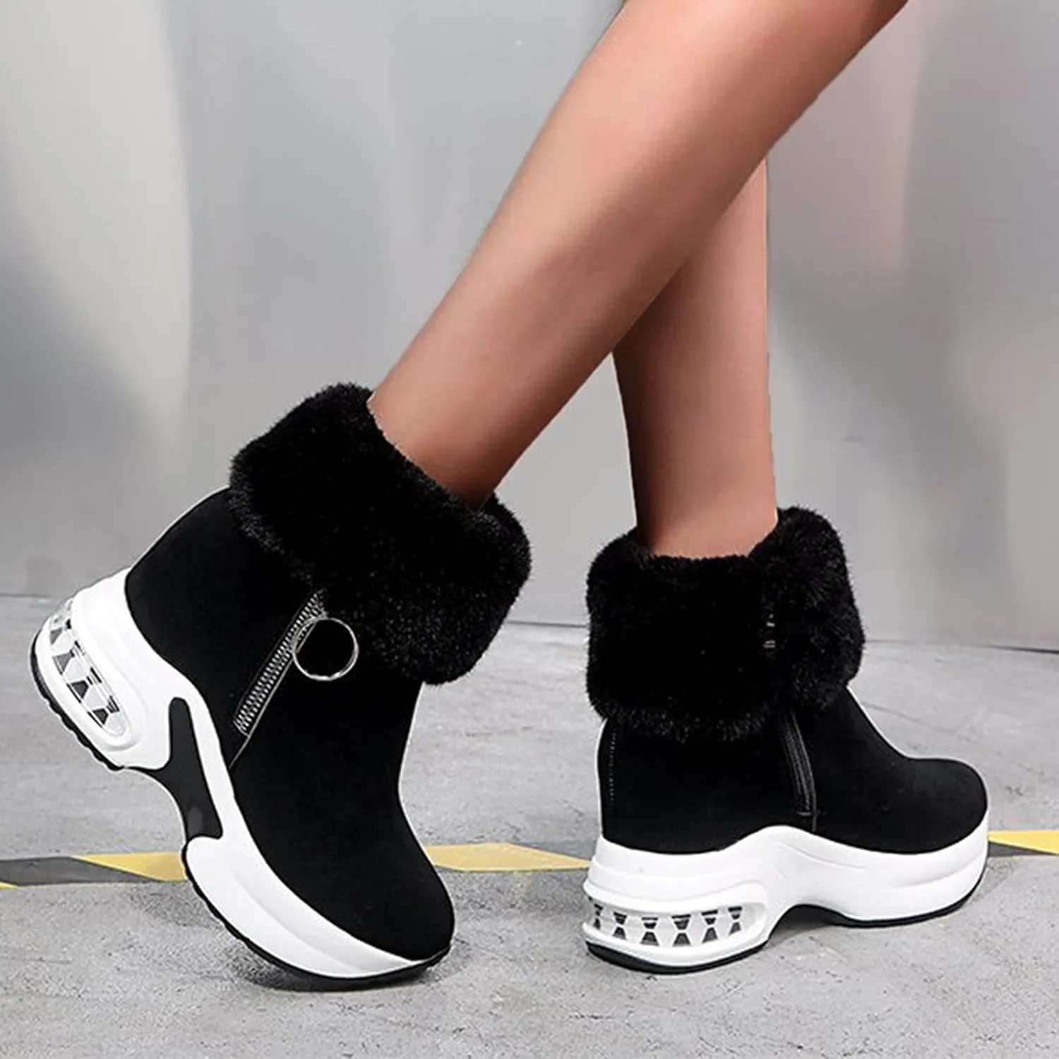 Shoes for Women,Fashion Women's Casual Thicken Heel Shoes Breathable Slip-on Wedges Thermal Boots