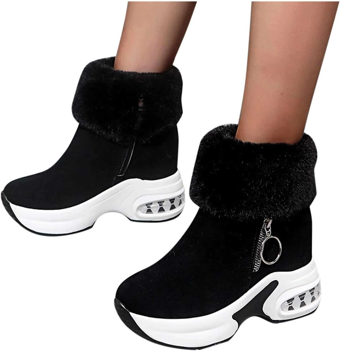 Shoes for Women,Fashion Women's Casual Thicken Heel Shoes Breathable Slip-on Wedges Thermal Boots