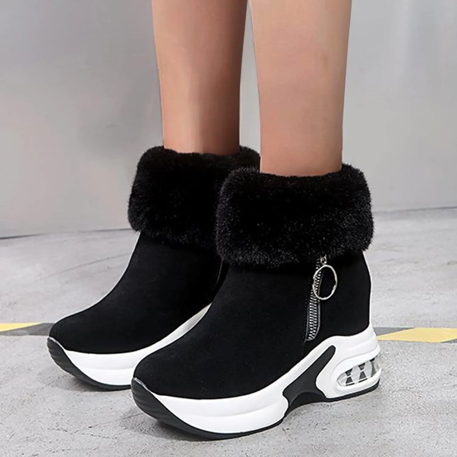 Shoes for Women,Fashion Women's Casual Thicken Heel Shoes Breathable Slip-on Wedges Thermal Boots