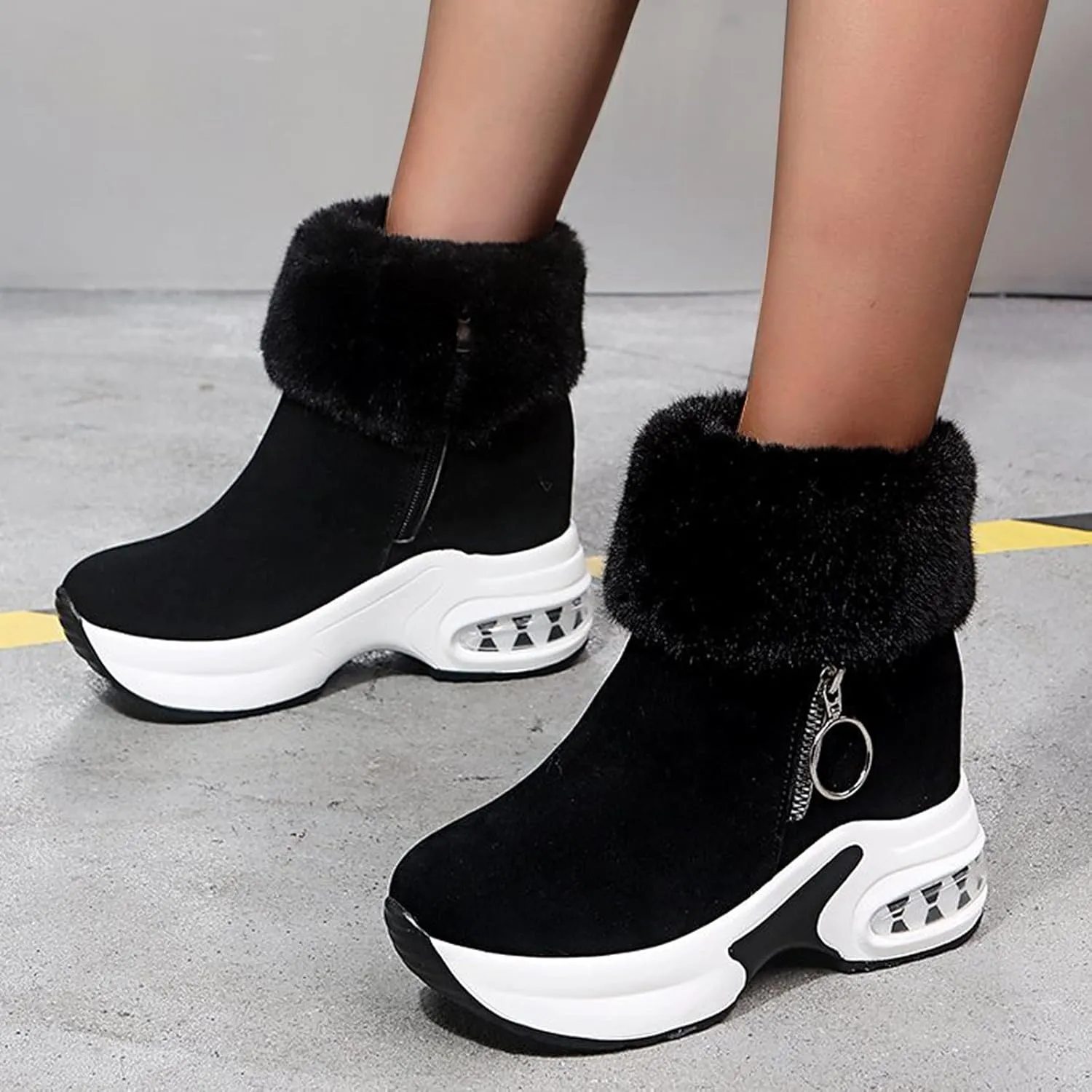 Shoes for Women,Fashion Women's Casual Thicken Heel Shoes Breathable Slip-on Wedges Thermal Boots