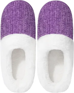 shoeslocker Womens Memory Foam Fuzzy Slippers Knitted House Slippers for Women Comfy Slip-On Warm House Shoes