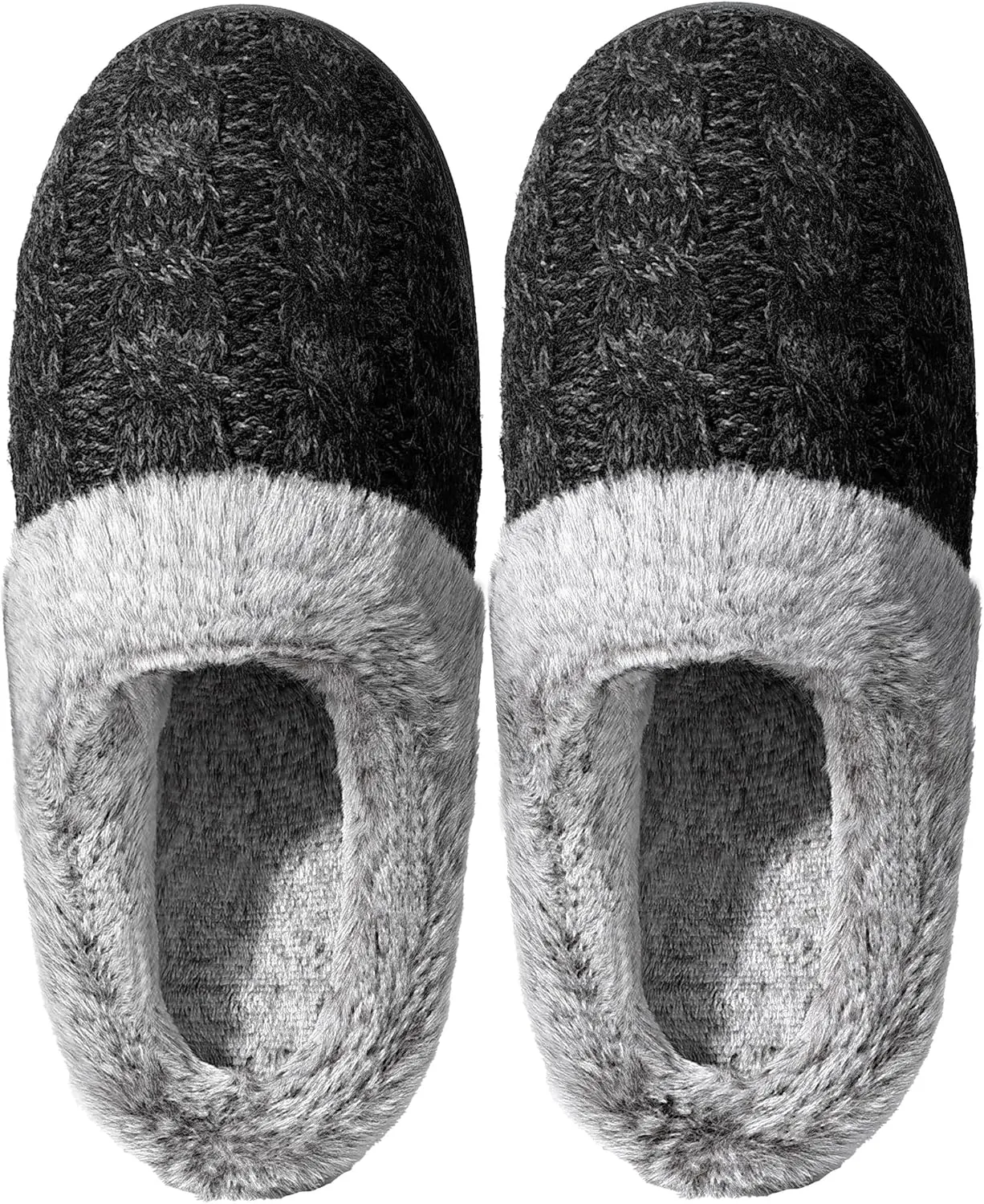 shoeslocker Womens Memory Foam Fuzzy Slippers Knitted House Slippers for Women Comfy Slip-On Warm House Shoes