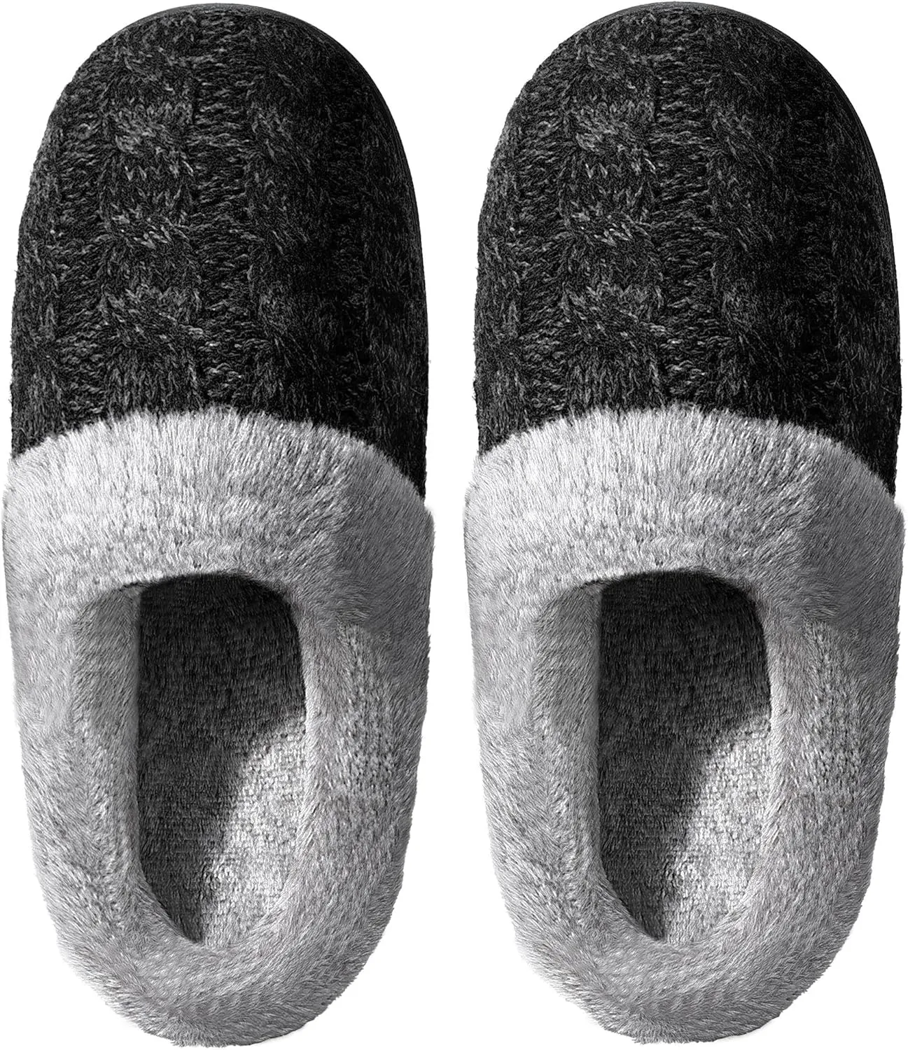 shoeslocker Womens Memory Foam Fuzzy Slippers Knitted House Slippers for Women Comfy Slip-On Warm House Shoes