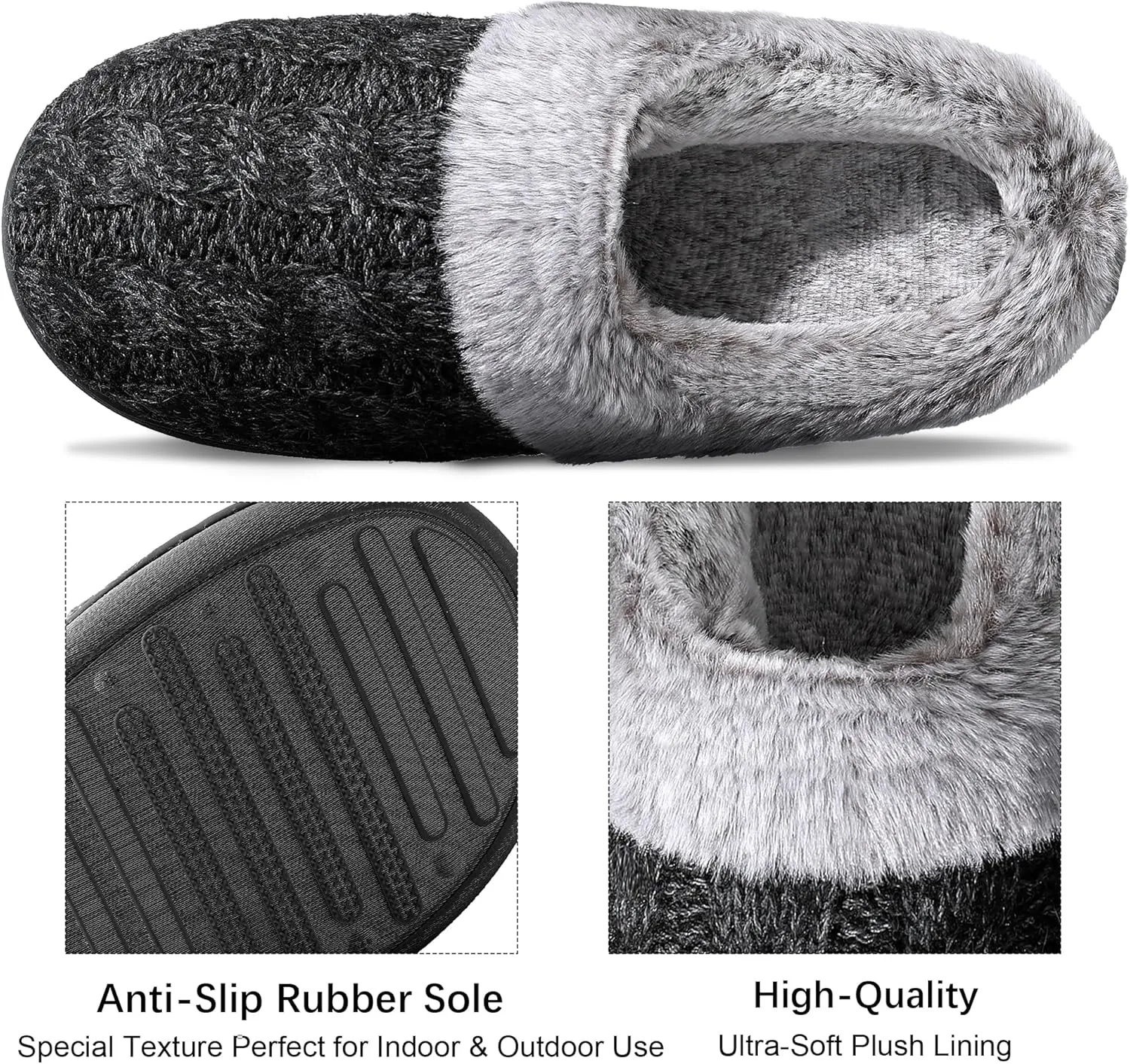 shoeslocker Womens Memory Foam Fuzzy Slippers Knitted House Slippers for Women Comfy Slip-On Warm House Shoes