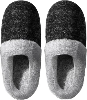 shoeslocker Womens Memory Foam Fuzzy Slippers Knitted House Slippers for Women Comfy Slip-On Warm House Shoes
