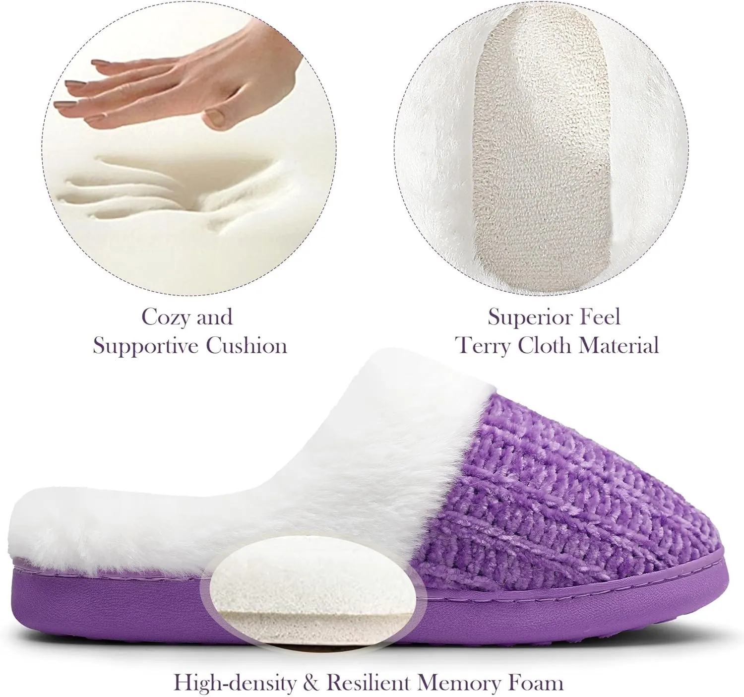 shoeslocker Womens Memory Foam Fuzzy Slippers Knitted House Slippers for Women Comfy Slip-On Warm House Shoes