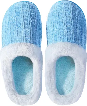 shoeslocker Womens Memory Foam Fuzzy Slippers Knitted House Slippers for Women Comfy Slip-On Warm House Shoes