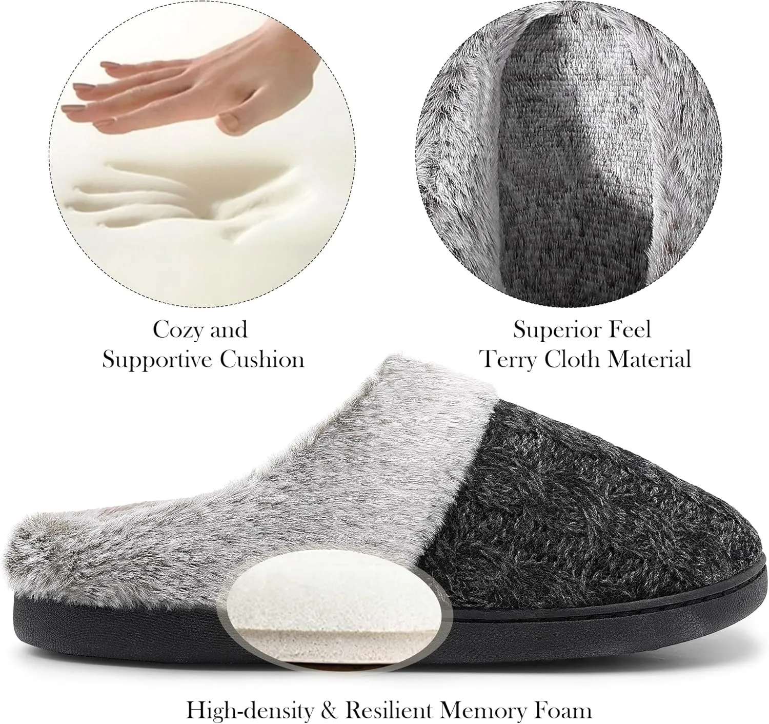 shoeslocker Womens Memory Foam Fuzzy Slippers Knitted House Slippers for Women Comfy Slip-On Warm House Shoes