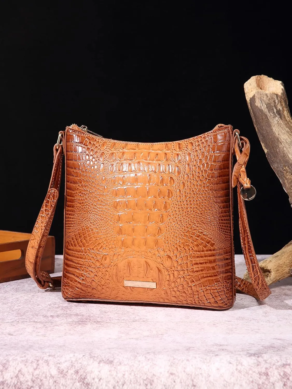Shoulder Crocodile Flat Handbags for Women trendy Ladies Bag Crocodile PU Leather Crossbody Purse with Strap