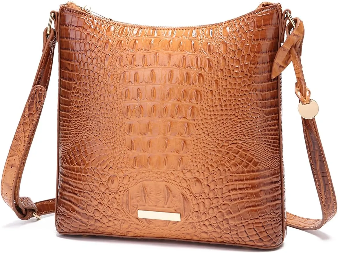 Shoulder Crocodile Flat Handbags for Women trendy Ladies Bag Crocodile PU Leather Crossbody Purse with Strap