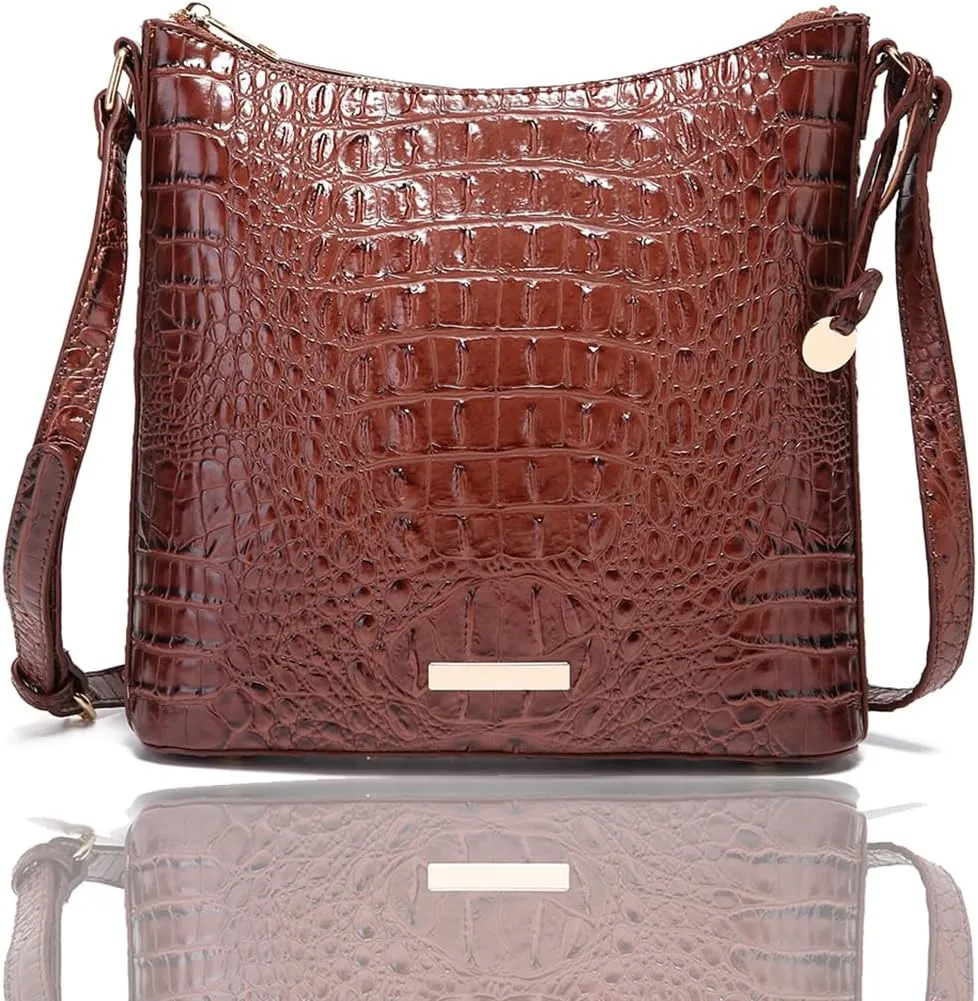 Shoulder Crocodile Flat Handbags for Women trendy Ladies Bag Crocodile PU Leather Crossbody Purse with Strap