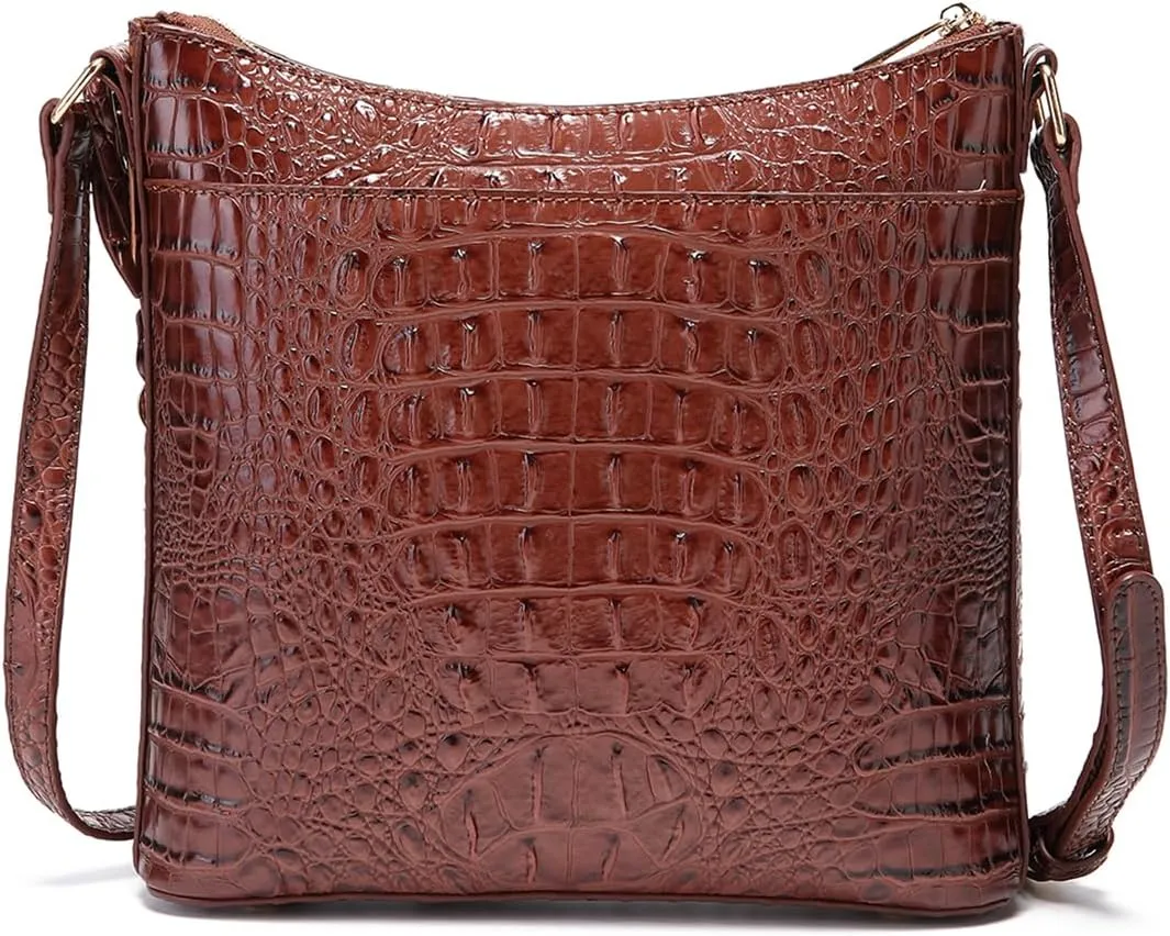 Shoulder Crocodile Flat Handbags for Women trendy Ladies Bag Crocodile PU Leather Crossbody Purse with Strap