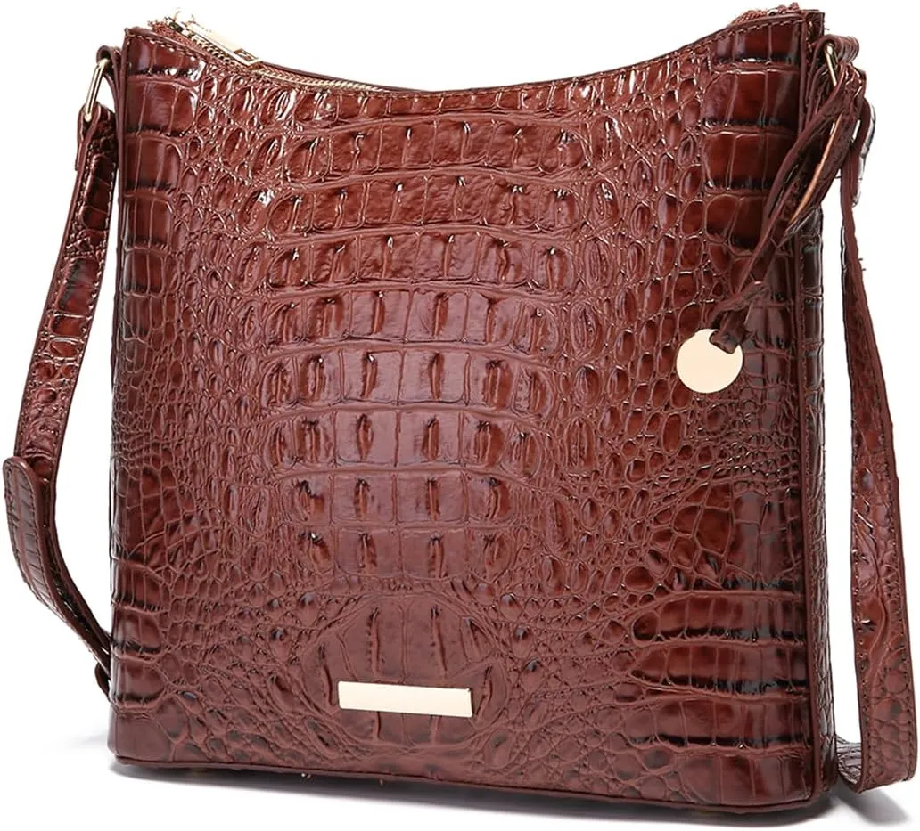 Shoulder Crocodile Flat Handbags for Women trendy Ladies Bag Crocodile PU Leather Crossbody Purse with Strap