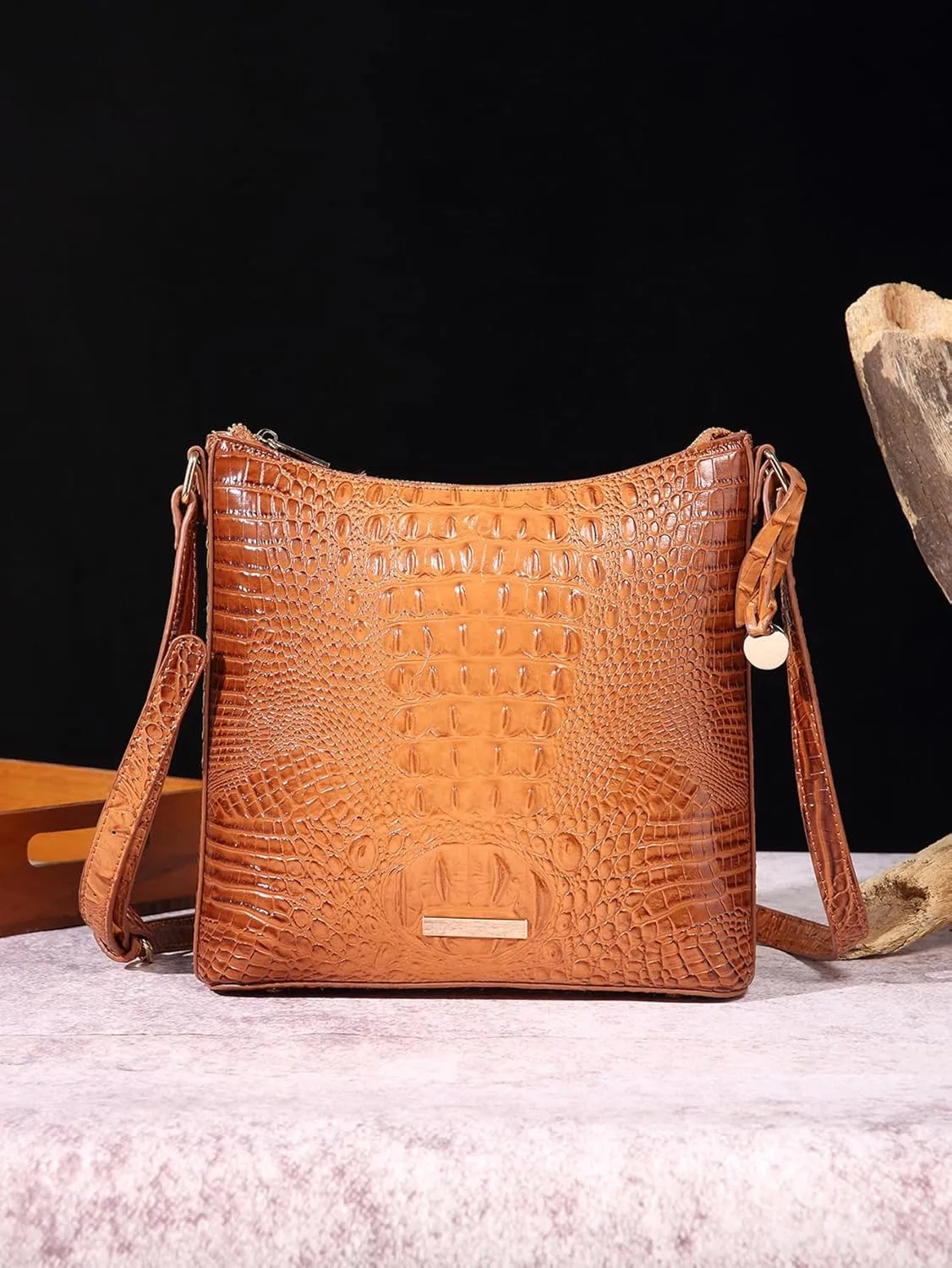 Shoulder Crocodile Flat Handbags for Women trendy Ladies Bag Crocodile PU Leather Crossbody Purse with Strap