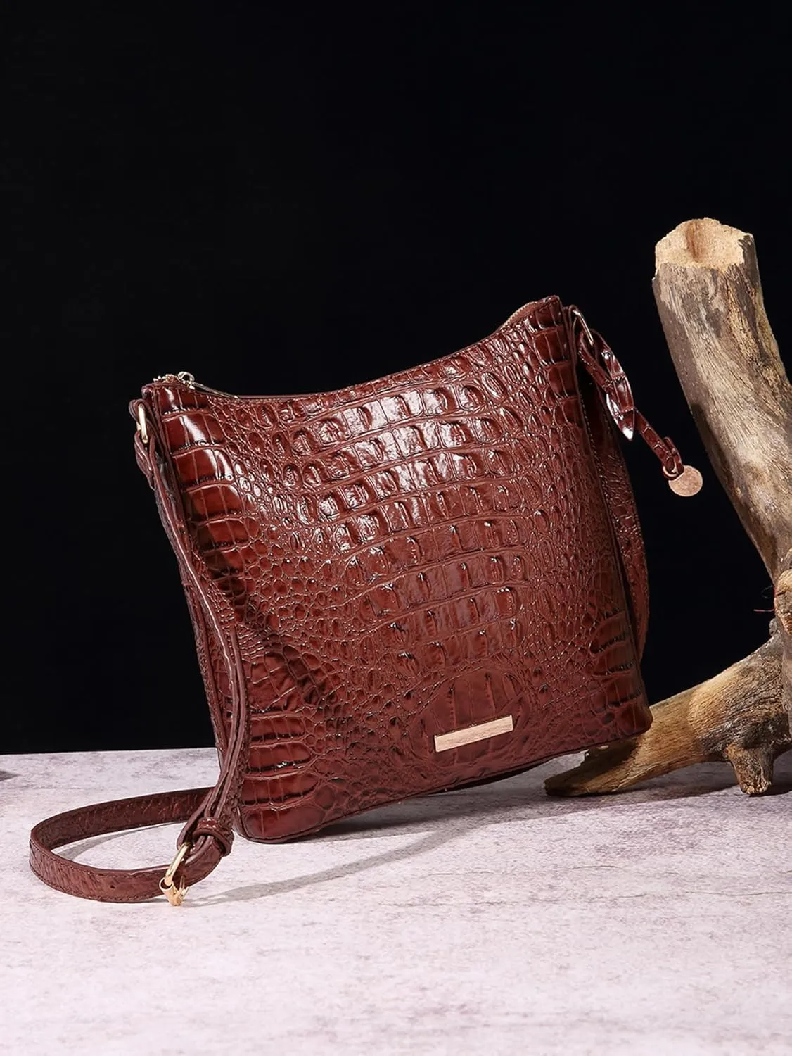 Shoulder Crocodile Flat Handbags for Women trendy Ladies Bag Crocodile PU Leather Crossbody Purse with Strap