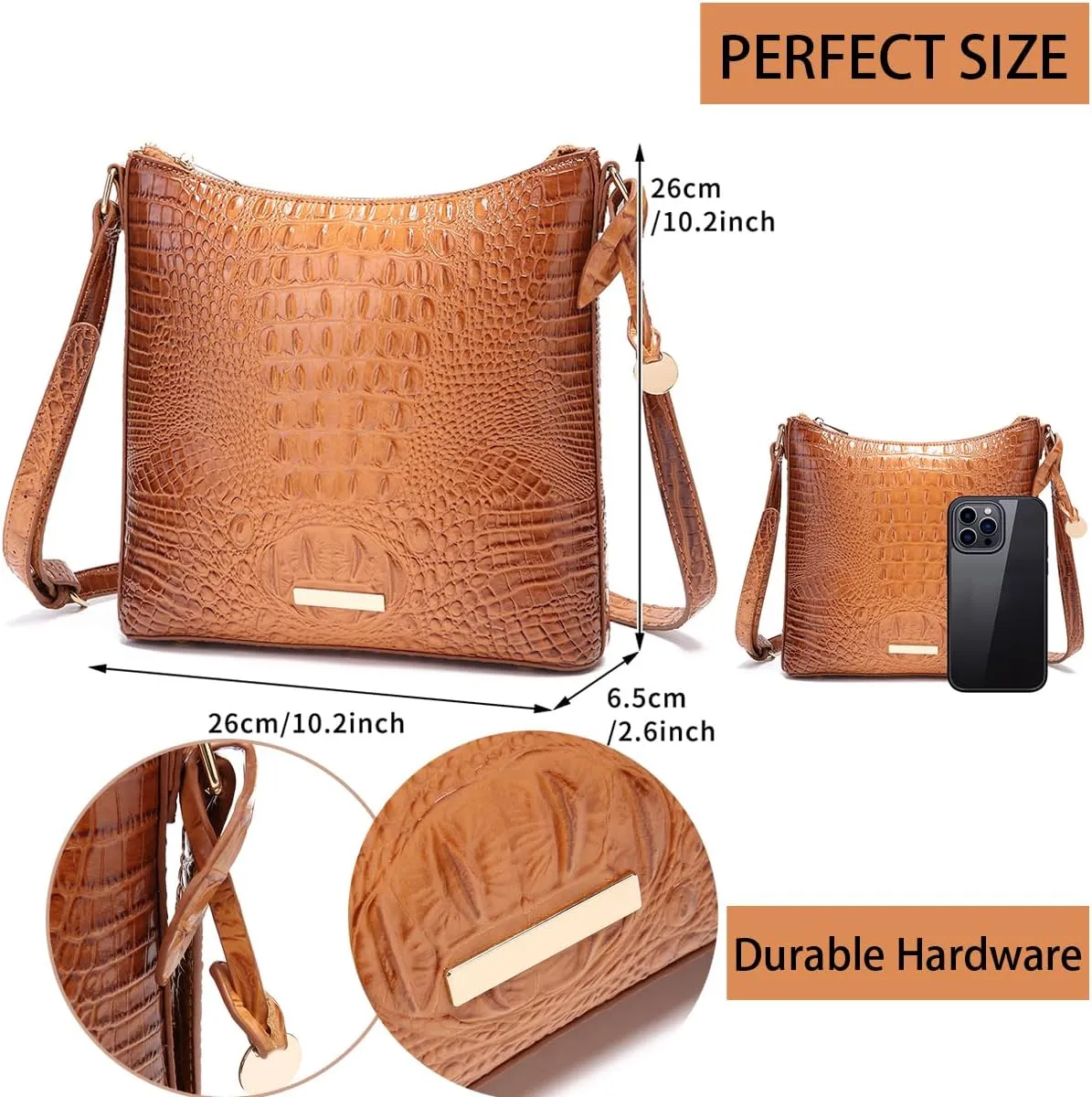 Shoulder Crocodile Flat Handbags for Women trendy Ladies Bag Crocodile PU Leather Crossbody Purse with Strap
