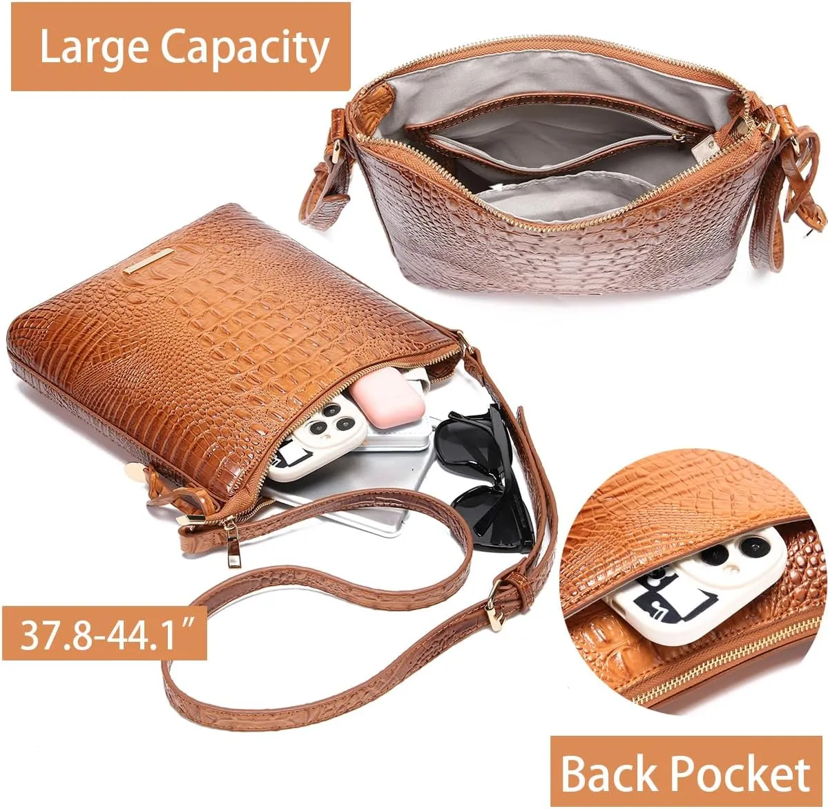 Shoulder Crocodile Flat Handbags for Women trendy Ladies Bag Crocodile PU Leather Crossbody Purse with Strap