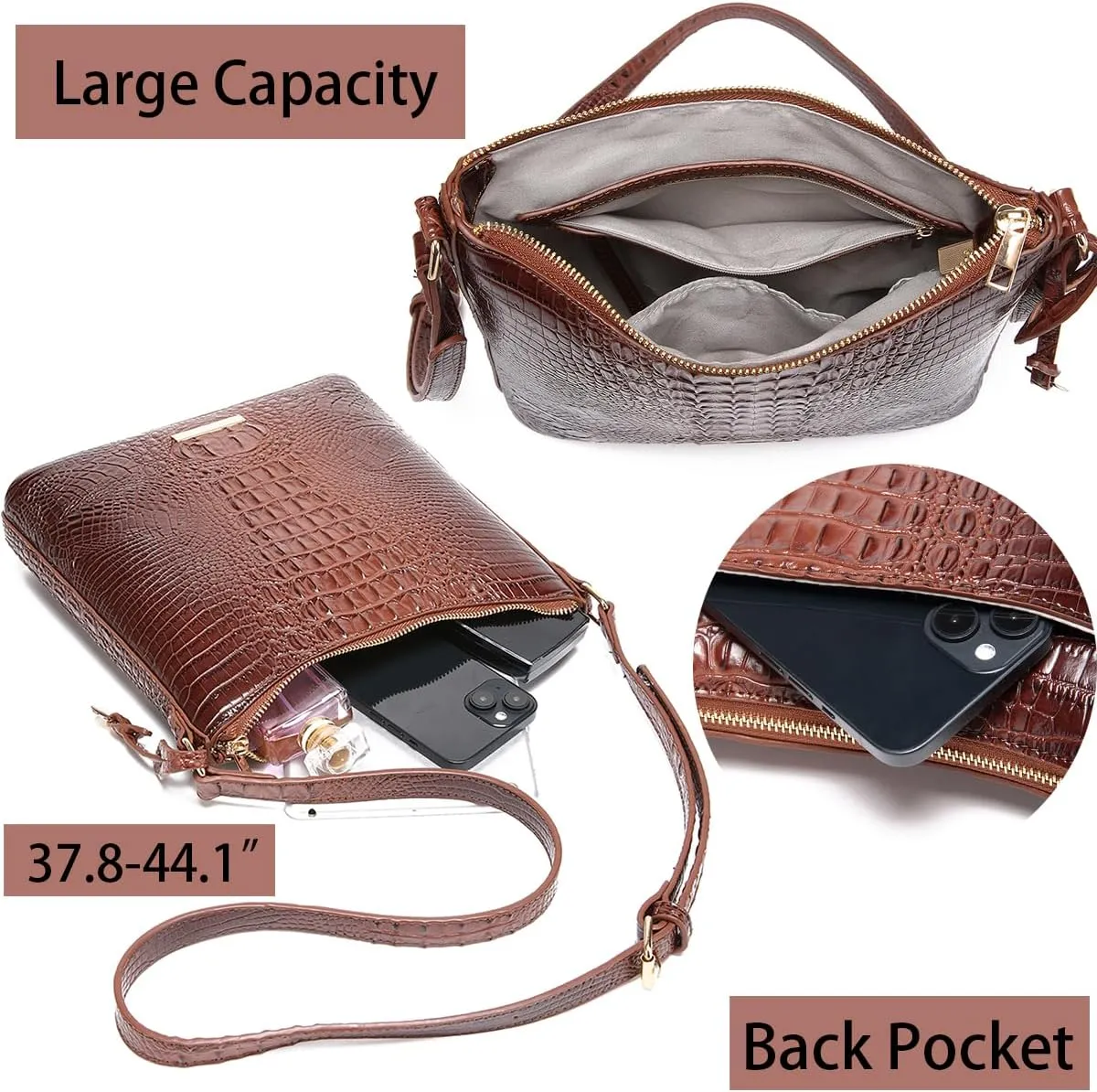Shoulder Crocodile Flat Handbags for Women trendy Ladies Bag Crocodile PU Leather Crossbody Purse with Strap