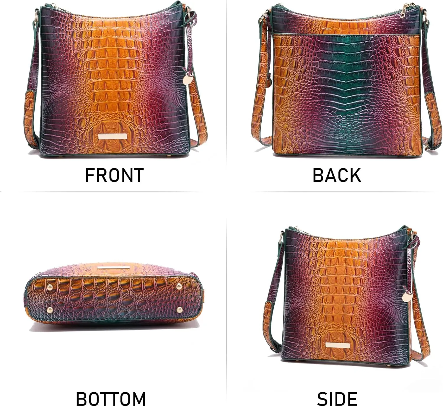 Shoulder Crocodile Flat Handbags for Women trendy Ladies Shoulder Bag Embossed Pattern Leather Crossbody Purse