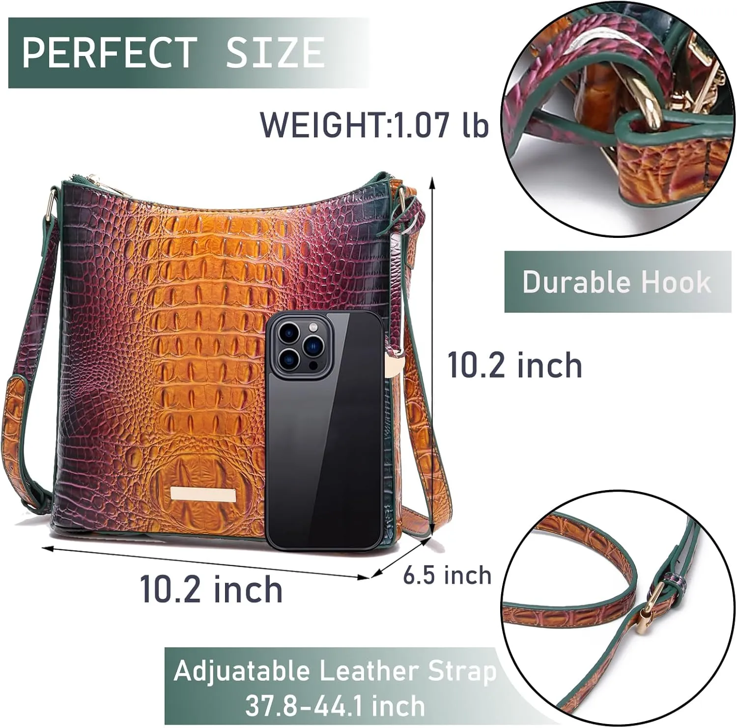 Shoulder Crocodile Flat Handbags for Women trendy Ladies Shoulder Bag Embossed Pattern Leather Crossbody Purse