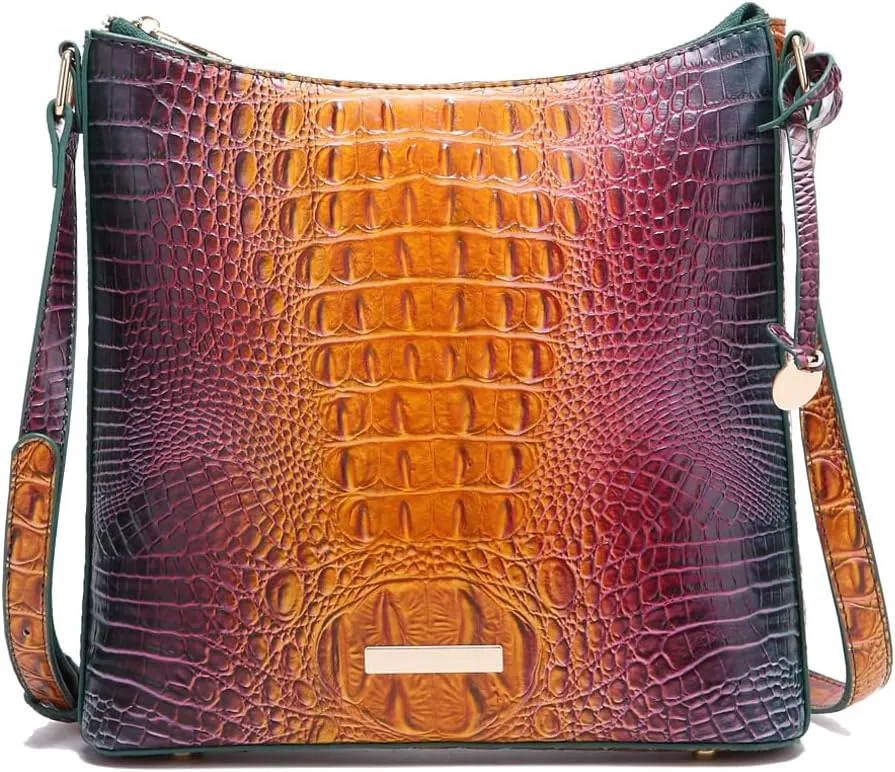 Shoulder Crocodile Flat Handbags for Women trendy Ladies Shoulder Bag Embossed Pattern Leather Crossbody Purse