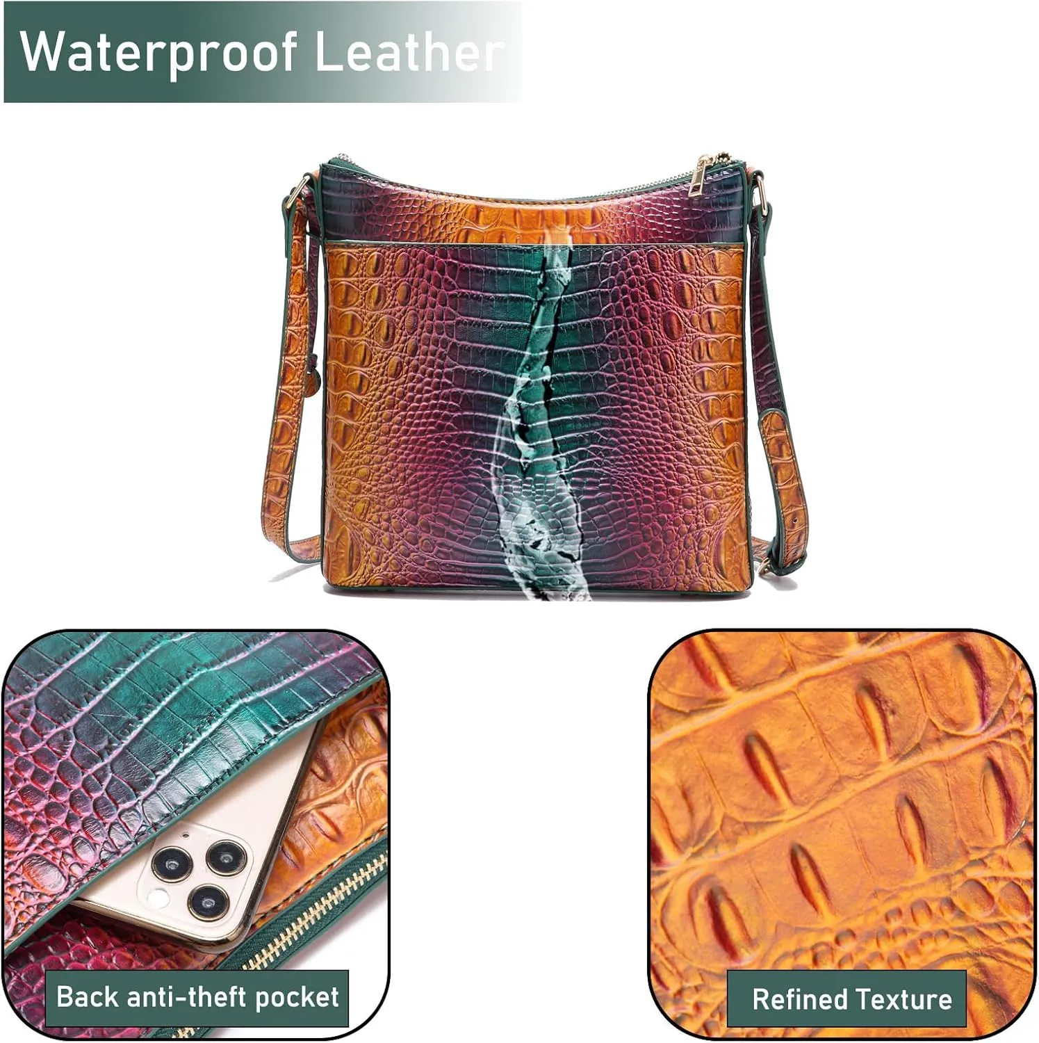 Shoulder Crocodile Flat Handbags for Women trendy Ladies Shoulder Bag Embossed Pattern Leather Crossbody Purse