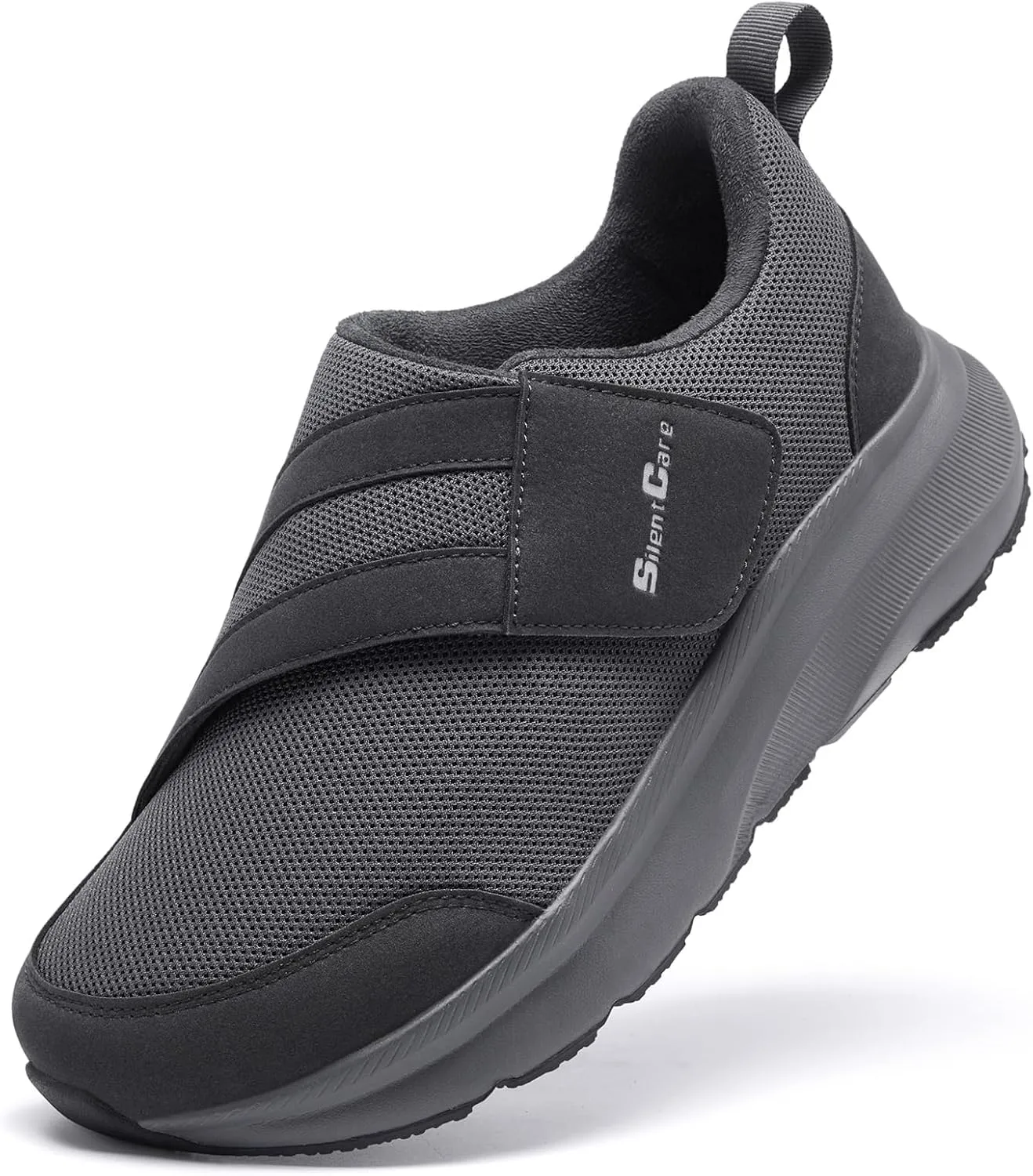 SILENTCARE Diabetic Shoes for Men Wide Toe Box Slip-on Shoes for Swollen Feet Adjustable Walking Shoes for Elderly Foot Pain Relief Neuropathy