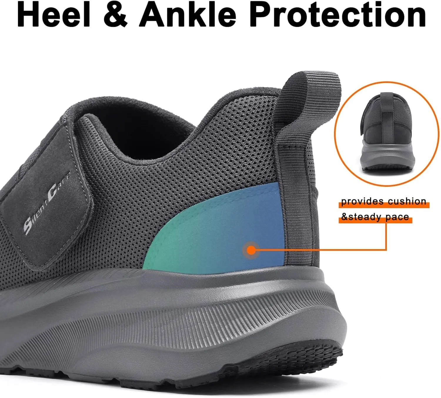 SILENTCARE Diabetic Shoes for Men Wide Toe Box Slip-on Shoes for Swollen Feet Adjustable Walking Shoes for Elderly Foot Pain Relief Neuropathy