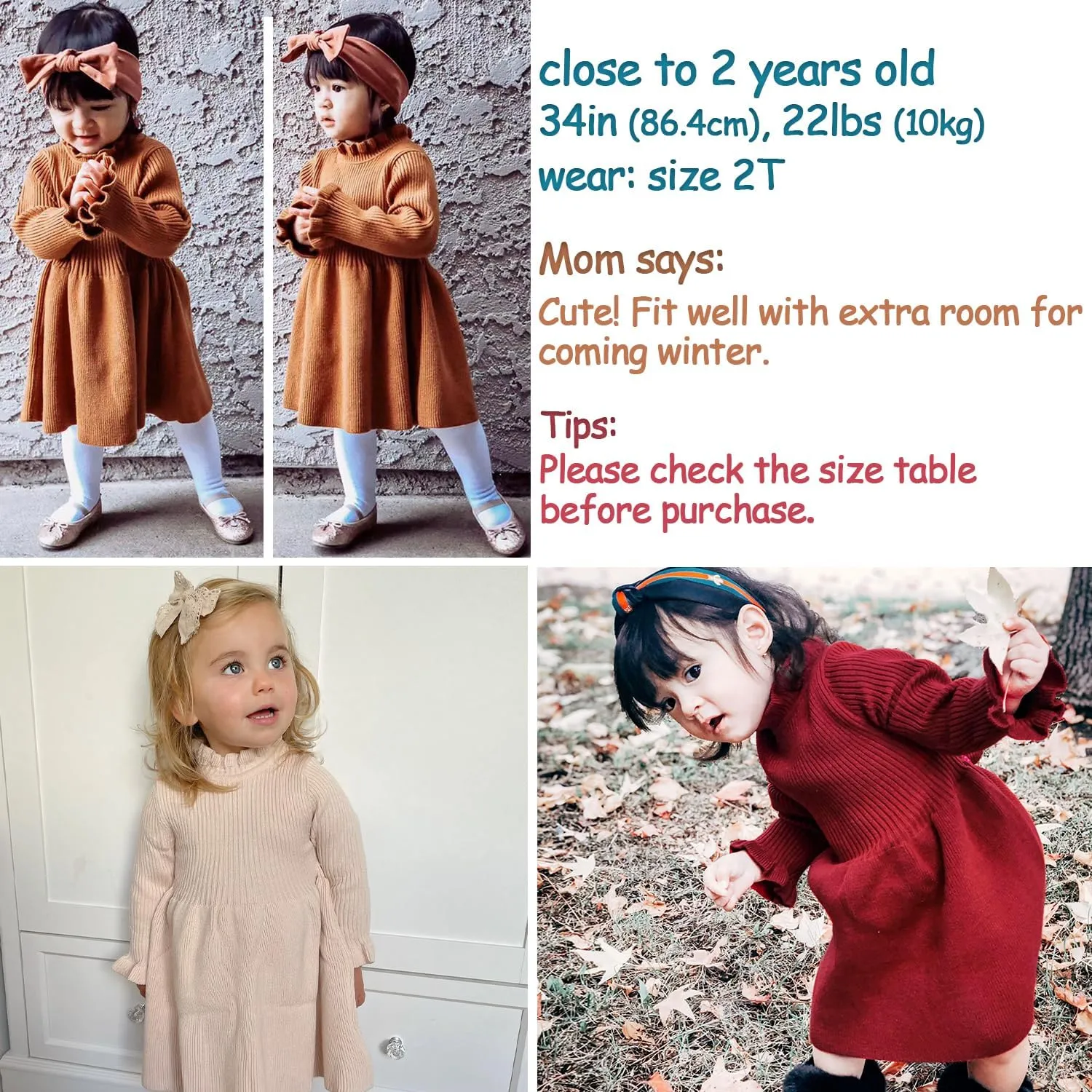 Simplee kids Little Girls' Long Sleeve Girl Dresses and Rompers Ribbed Knit Sweater Dress Black for 6M-5T