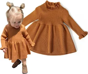 Simplee kids Little Girls' Long Sleeve Girl Dresses and Rompers Ribbed Knit Sweater Dress Black for 6M-5T