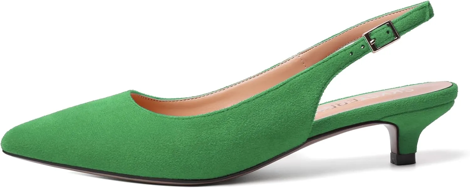 SKYSTERRY Womens Casual Pointed Toe Suede Slip On Wedding Slingback Kitten Low Heel Pumps Shoes 1.5 Inch