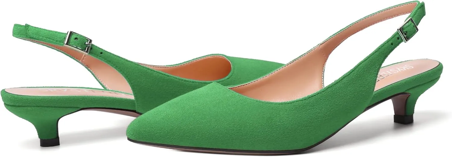 SKYSTERRY Womens Casual Pointed Toe Suede Slip On Wedding Slingback Kitten Low Heel Pumps Shoes 1.5 Inch