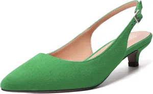 SKYSTERRY Womens Casual Pointed Toe Suede Slip On Wedding Slingback Kitten Low Heel Pumps Shoes 1.5 Inch