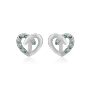 Sleek Love 925 Rhodium Plated Dual Stone Heart Studs