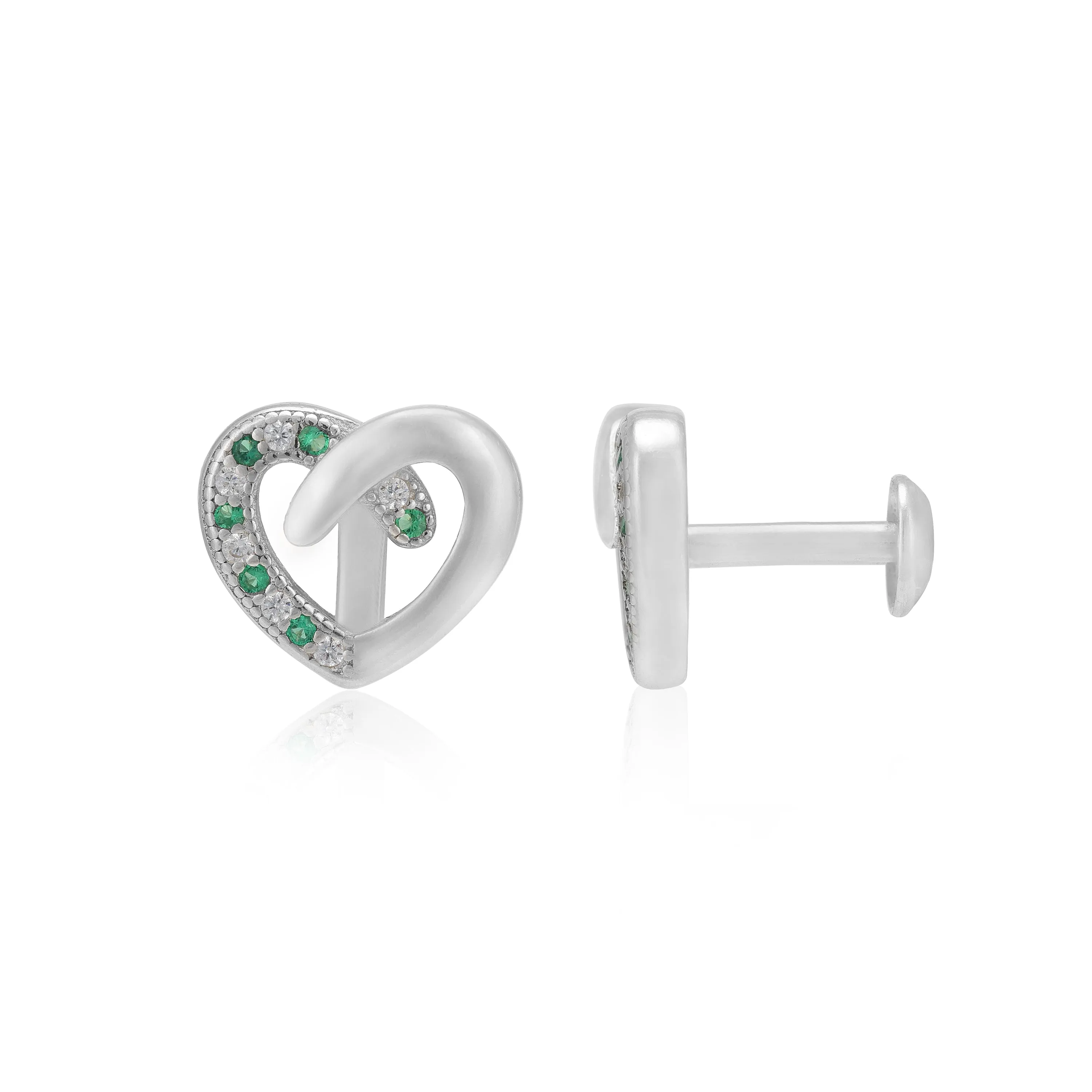 Sleek Love 925 Rhodium Plated Dual Stone Heart Studs