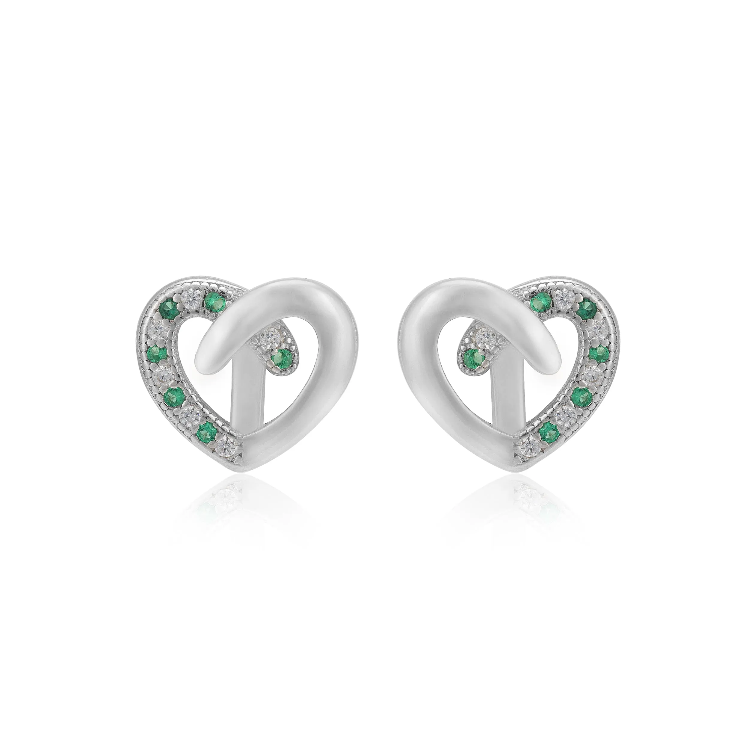 Sleek Love 925 Rhodium Plated Dual Stone Heart Studs