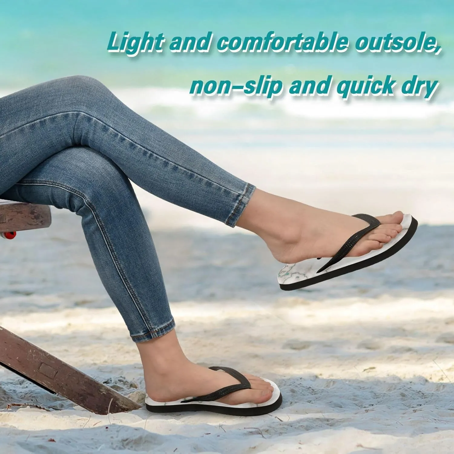 Slim Flip Flops for Women Beach - Abstract Marble Casual Thong Flat Sandals Rubber Slide Slippers Shower Shoes