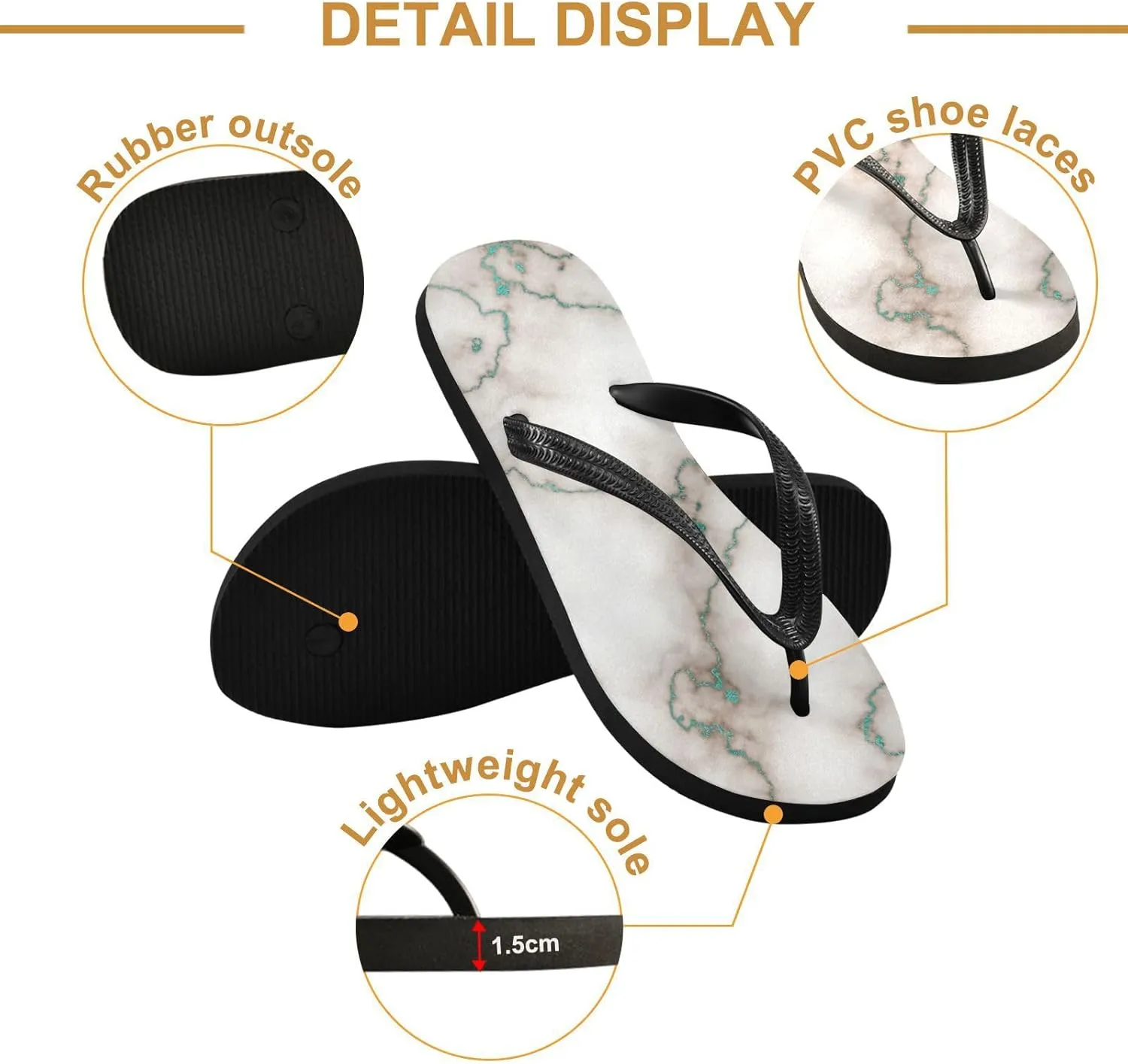 Slim Flip Flops for Women Beach - Abstract Marble Casual Thong Flat Sandals Rubber Slide Slippers Shower Shoes