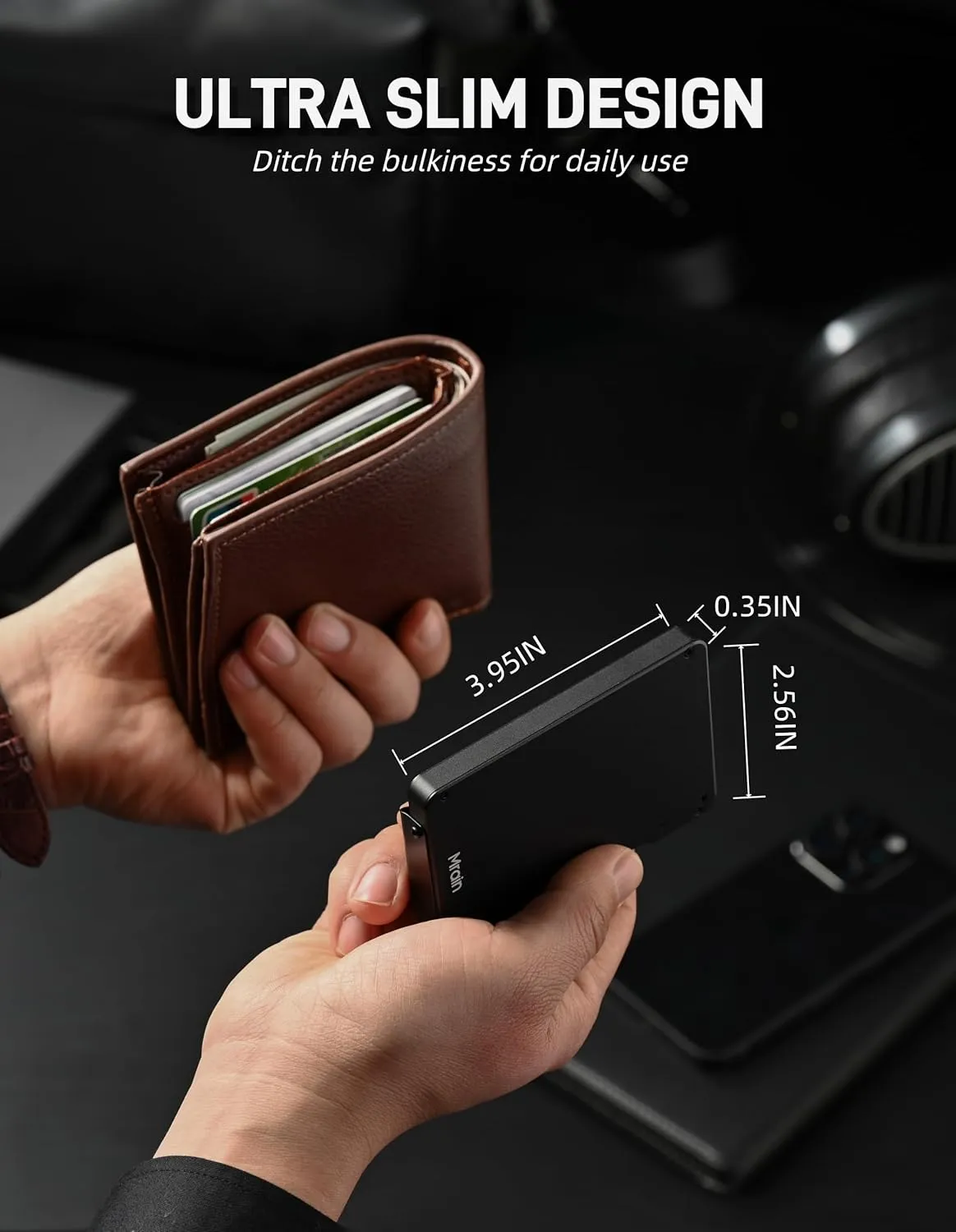 Slim Metal Wallet For Men, Aluminum Wallet With Money Clip, Minimalist Rfid Credit Card Holder, Mens Slim Pop Up Wallet, Gifts for Him (Black)