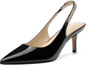 Slingback Heels for Women, Closed Toe Kitten Heels with Adjustable Ankle Strap, Slip On Pumps for Womens Dress Shoes