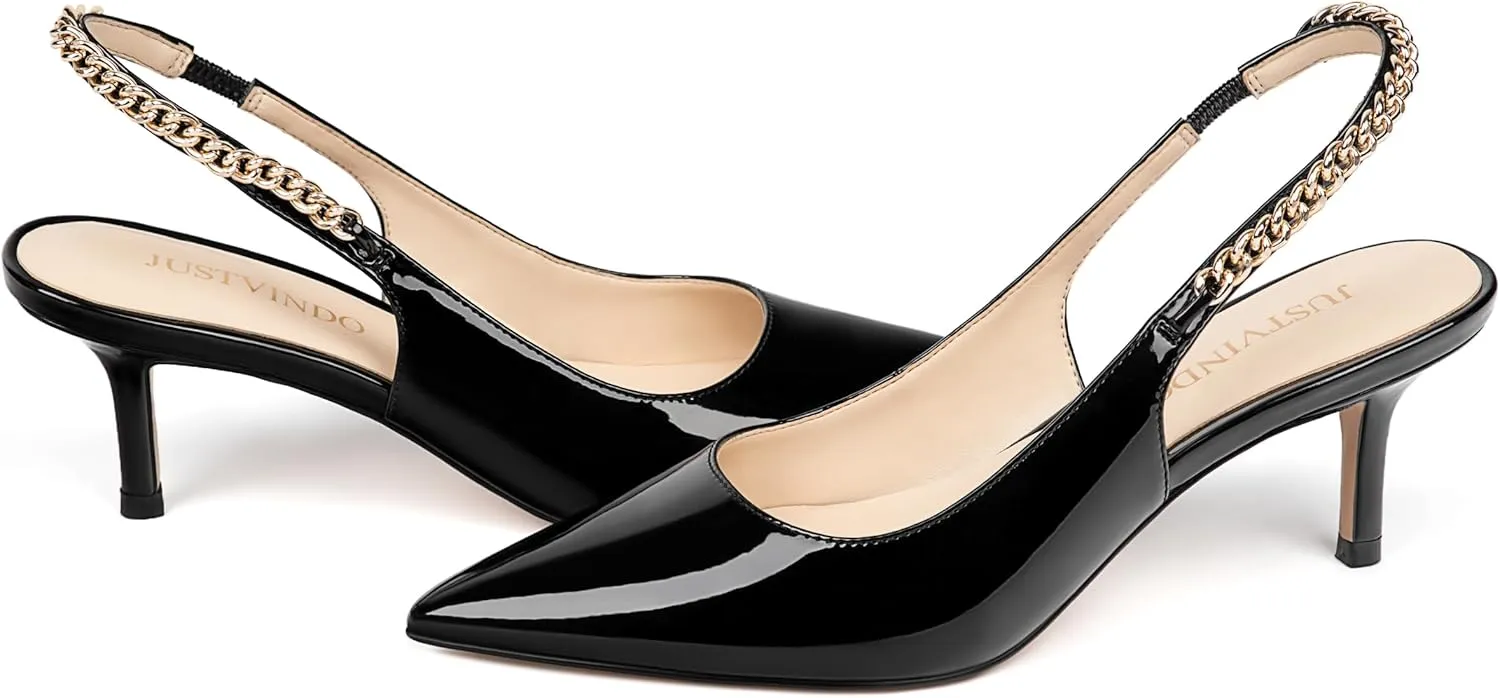 Slingback Heels for Women, Closed Toe Kitten Heels with Adjustable Ankle Strap, Slip On Pumps for Womens Dress Shoes