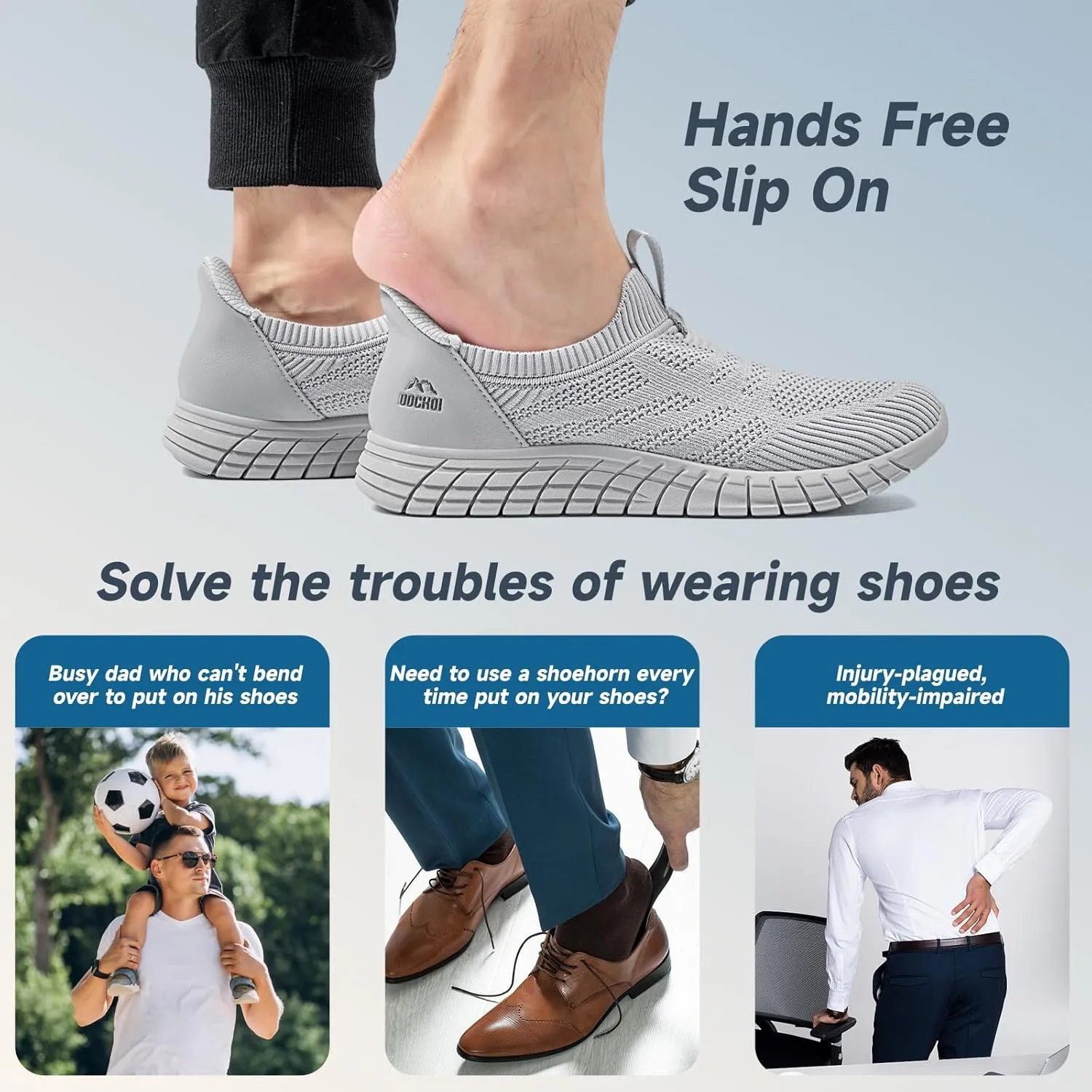 Slip in Mens Hands Free Slip On Sneakers Non Slip Breathable Walking Shoes Athletic Gym Workout Casual Shoes Fashion Loafers