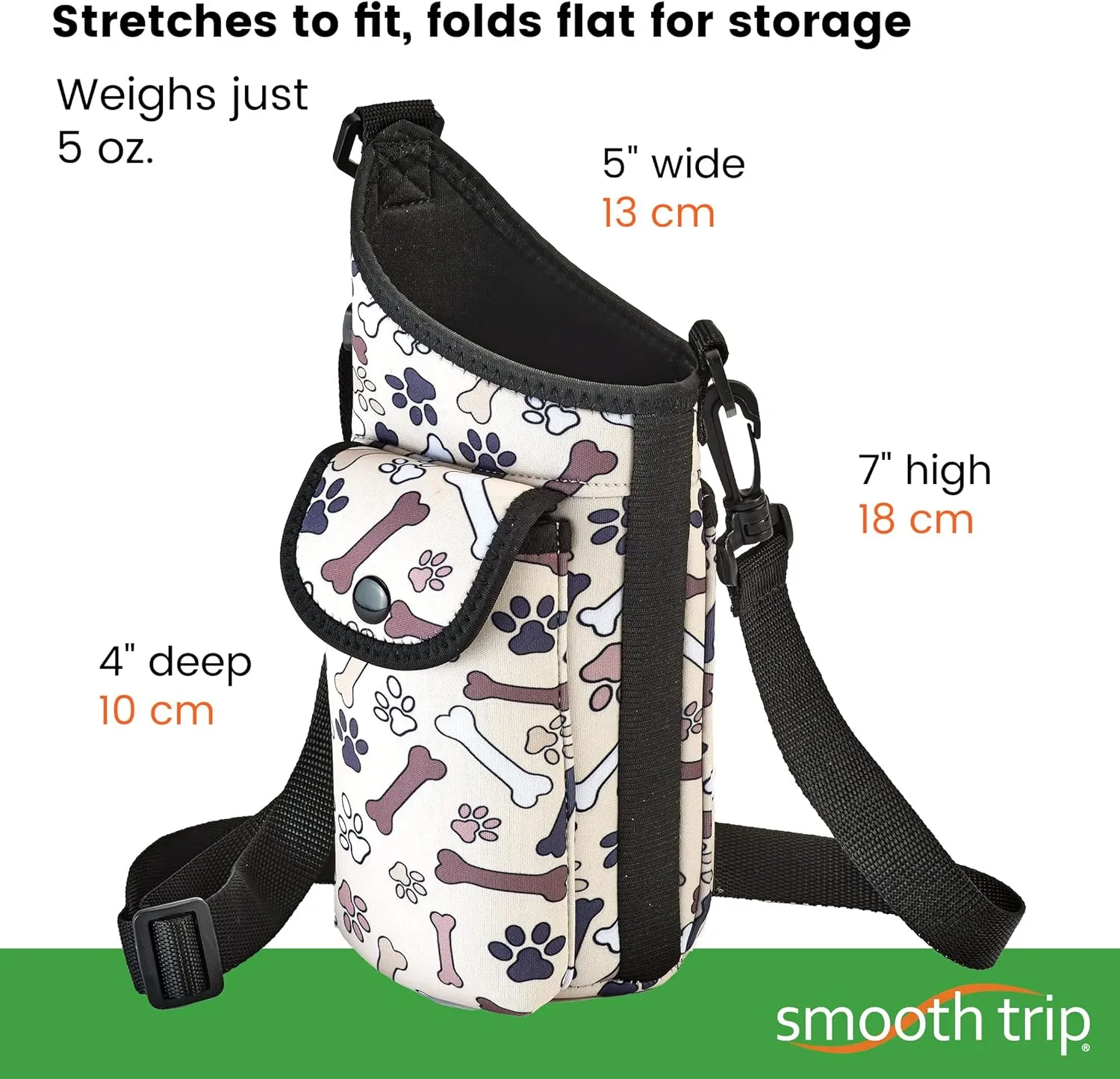 Smooth Trip AquaPockets Water Bottle Holder - Insulating Neoprene Sling Bag With Phone Pouch and Adjustable Strap for Walking and Hiking - Fits up to 32 oz. Bottles