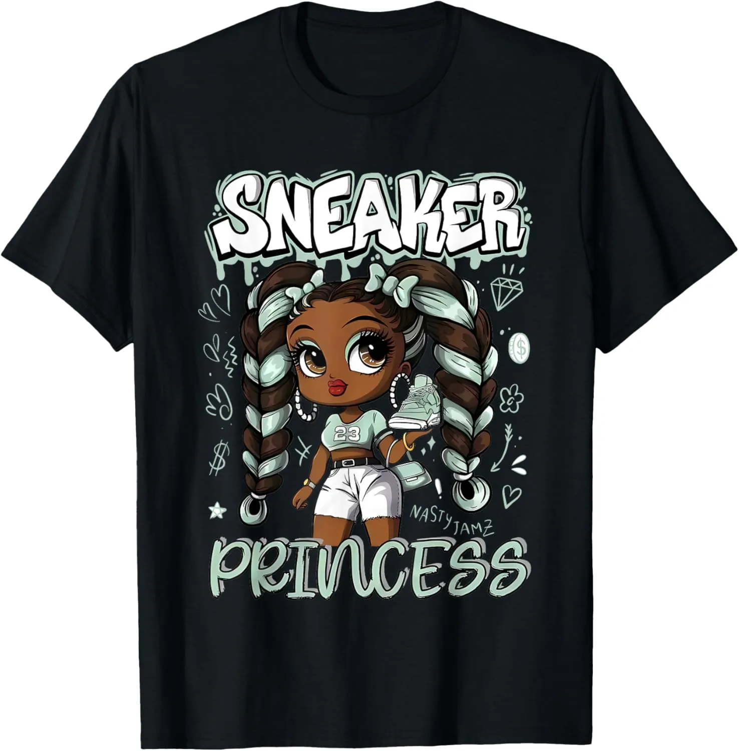 Sneaker Princess Girl Afro Seafoam Abundance 4s Matching T-Shirt