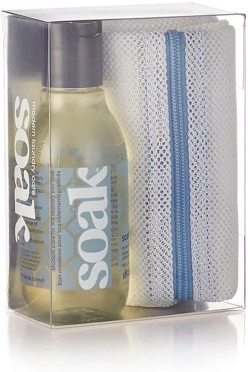 SoakBox - Soak Laundry Soap & Eco Wash Bag Set - 90 mL / 3 fl. oz Eco-Friendly Soap and 16 Inch Circle 100% Recycled RPET Wash Bag (Pineapple)