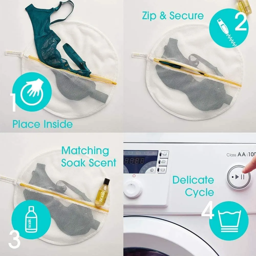 SoakBox - Soak Laundry Soap & Eco Wash Bag Set - 90 mL / 3 fl. oz Eco-Friendly Soap and 16 Inch Circle 100% Recycled RPET Wash Bag (Pineapple)