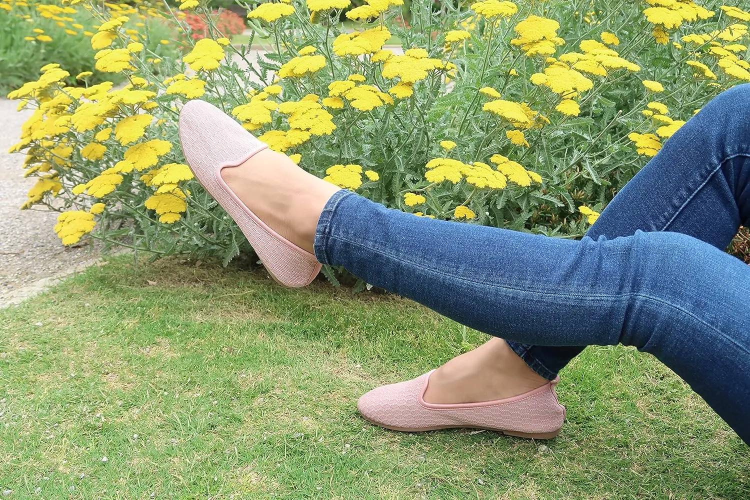 SOBEYO Ballet Flats Comfort Soft-Sole Breathable Sweater Fabric Lightweight Round Toe Shoes