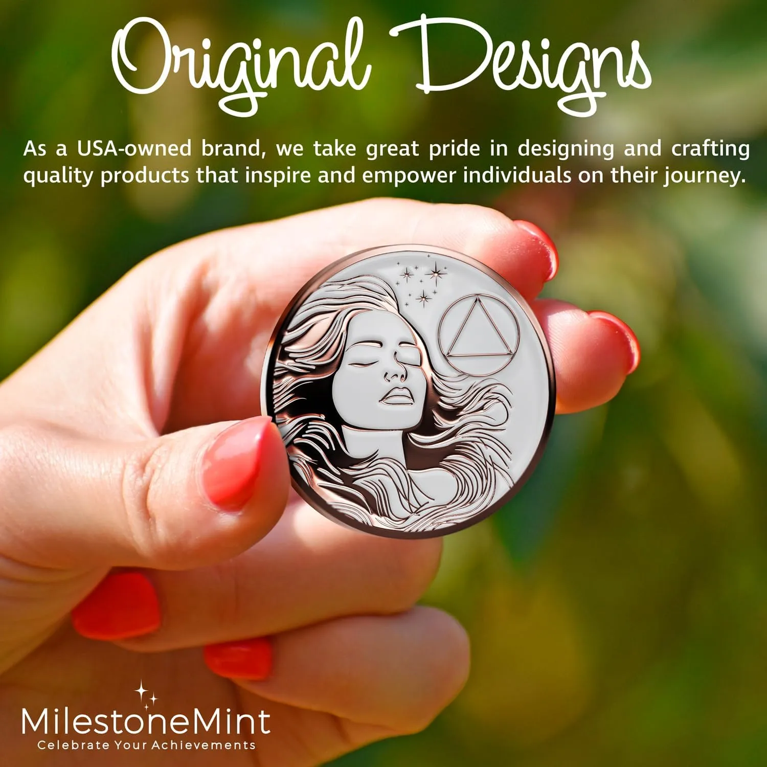 Sobriety Coin Gift Set | Woman's Serenity Token AA Chip Medallion with Capsule, Display Stand & Card | Sobriety Gifts for Women in Recovery for Anniversary Month & Year (Rose Gold)