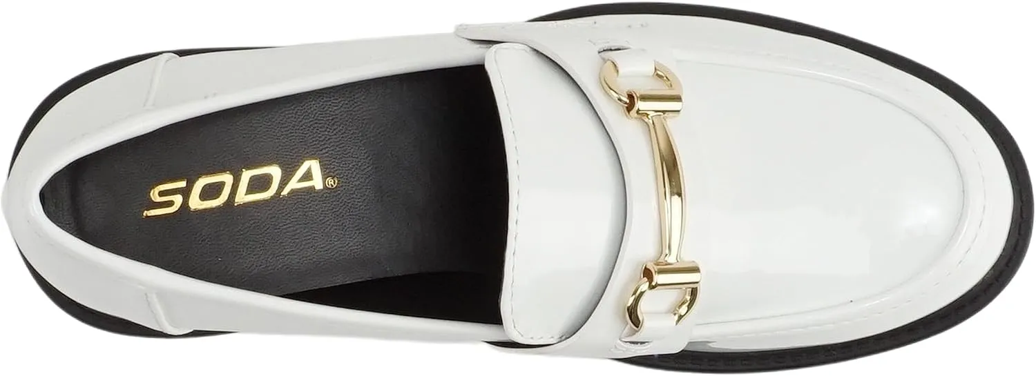 Soda “Bedale” ~ Women Round Toe Low Heel Lug Sole Slip-On Horse Bit Loafer Shoe