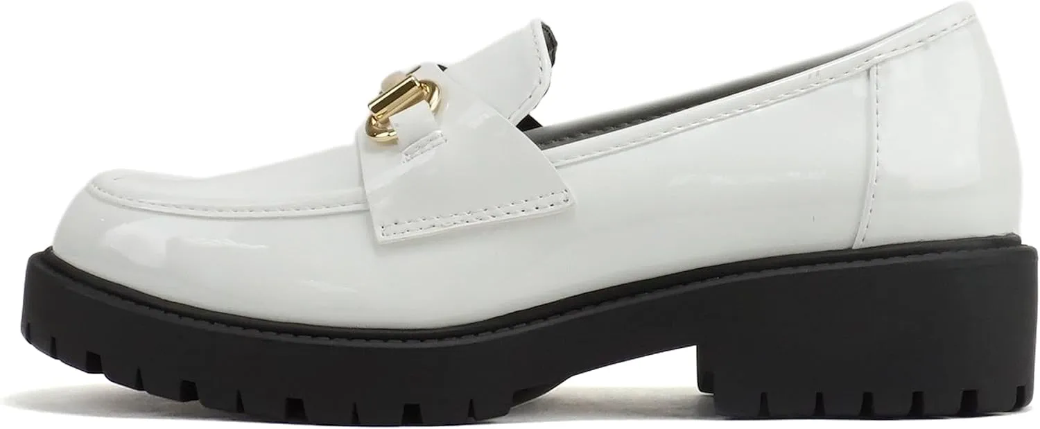 Soda “Bedale” ~ Women Round Toe Low Heel Lug Sole Slip-On Horse Bit Loafer Shoe